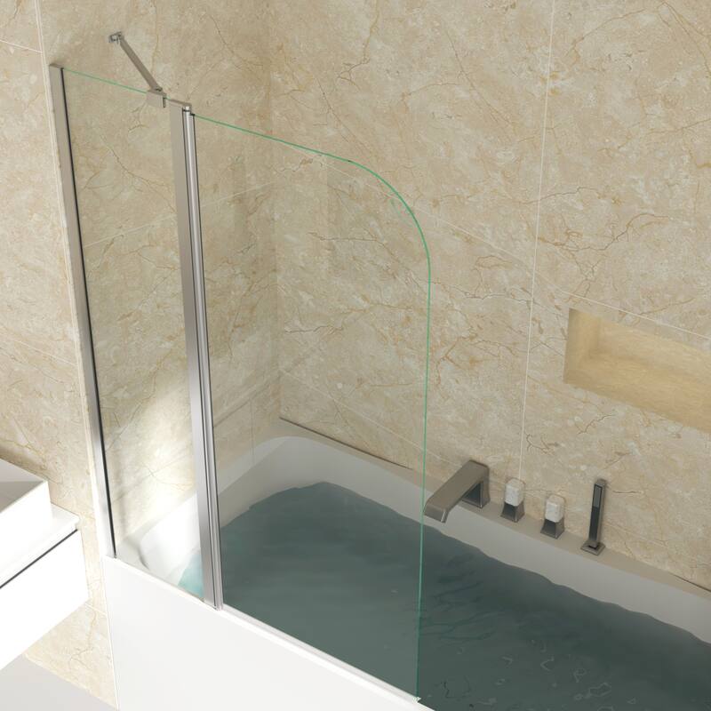 Hinged Swing Pivot Tub Door in Matte Black with Clear Tempered Glass