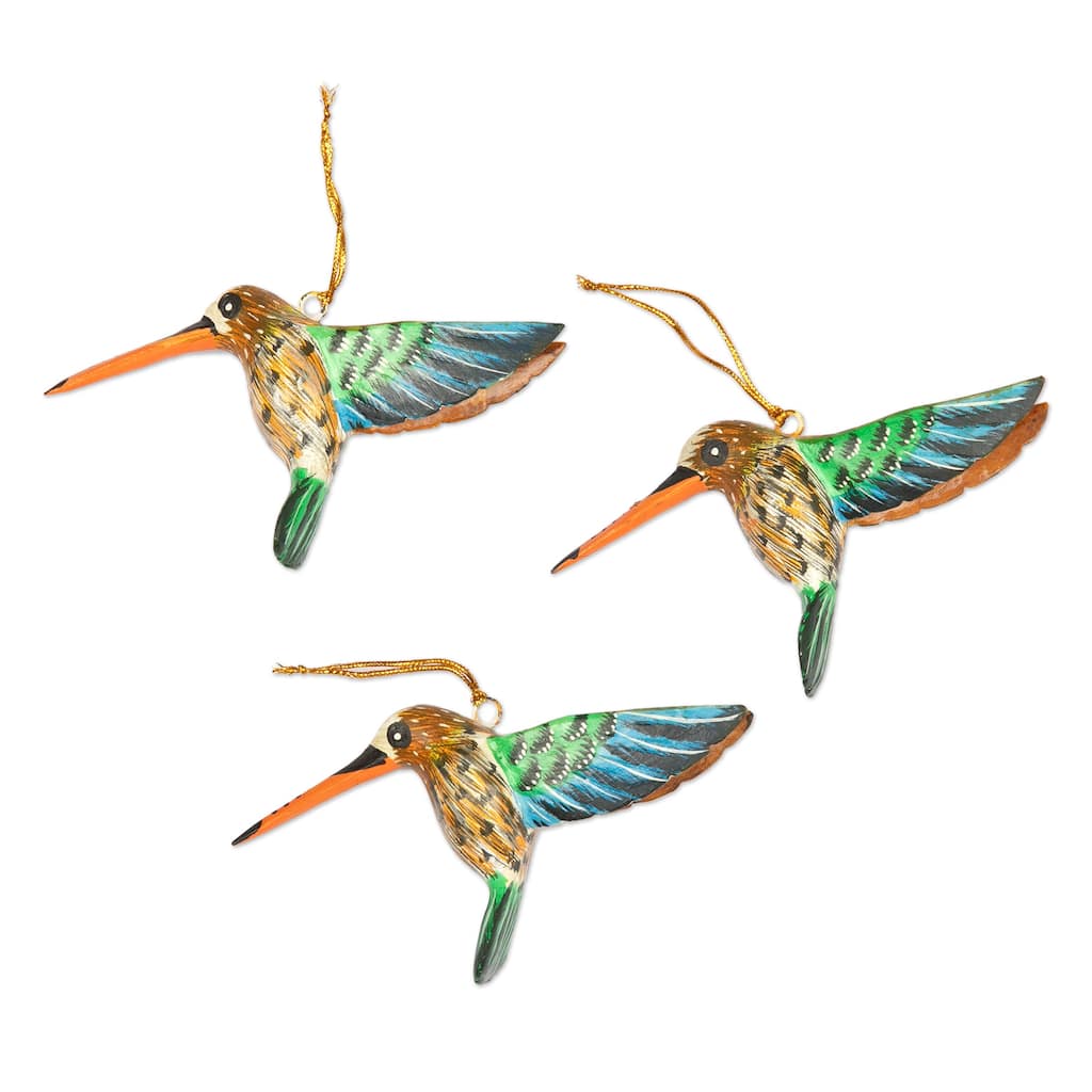 Novica Handmade Hummingbird Joy Wood Ornaments (Set Of 3)