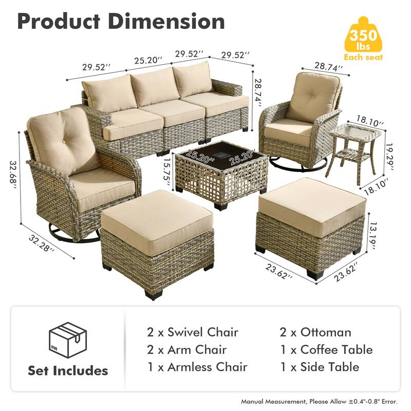 HOOOWOOO 9-piece Patio Swivel Chair Conversation Set