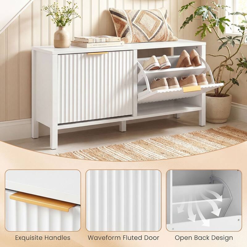 Gymax Shoe Storage Bench Narrow Wooden Entryway Bench w/ 2 Flip