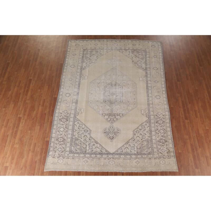 Hand Knotted Oriental 100% Wool Carpet Traditional Medallion Beige & Ivories Mashad Area Rug - 11' 4'' X 8' 1''