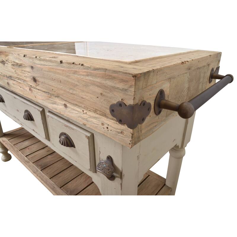 Marble Top 3 Drawer Kitchen Island In Chalk White