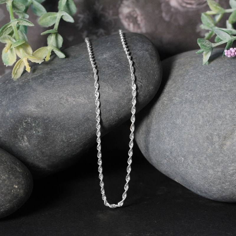 MayaMila 2.0mm 14k White Gold Solid Diamond Cut Rope Chain