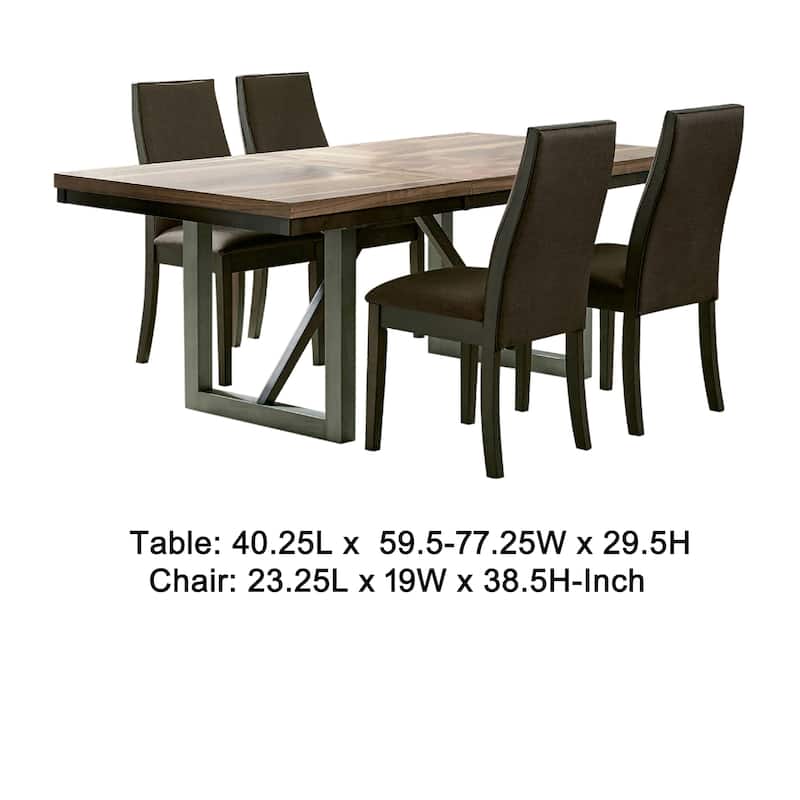 Zor 5pc Dining Set, 60-77 Inch Extendable Table, 4 Chairs, Dark Brown