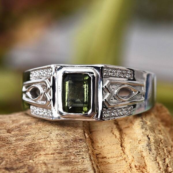 Shop Sterling Silver Mens Ring Moldavite Cubic Zirconia Ct 0 22 On Sale Overstock 31854610