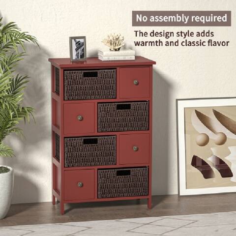 Storage Cabinet, Accent Cabinet, with 4 Drawers and 4 Baskets , for Kitchen/Dining/Entrance/Bedroom (red)