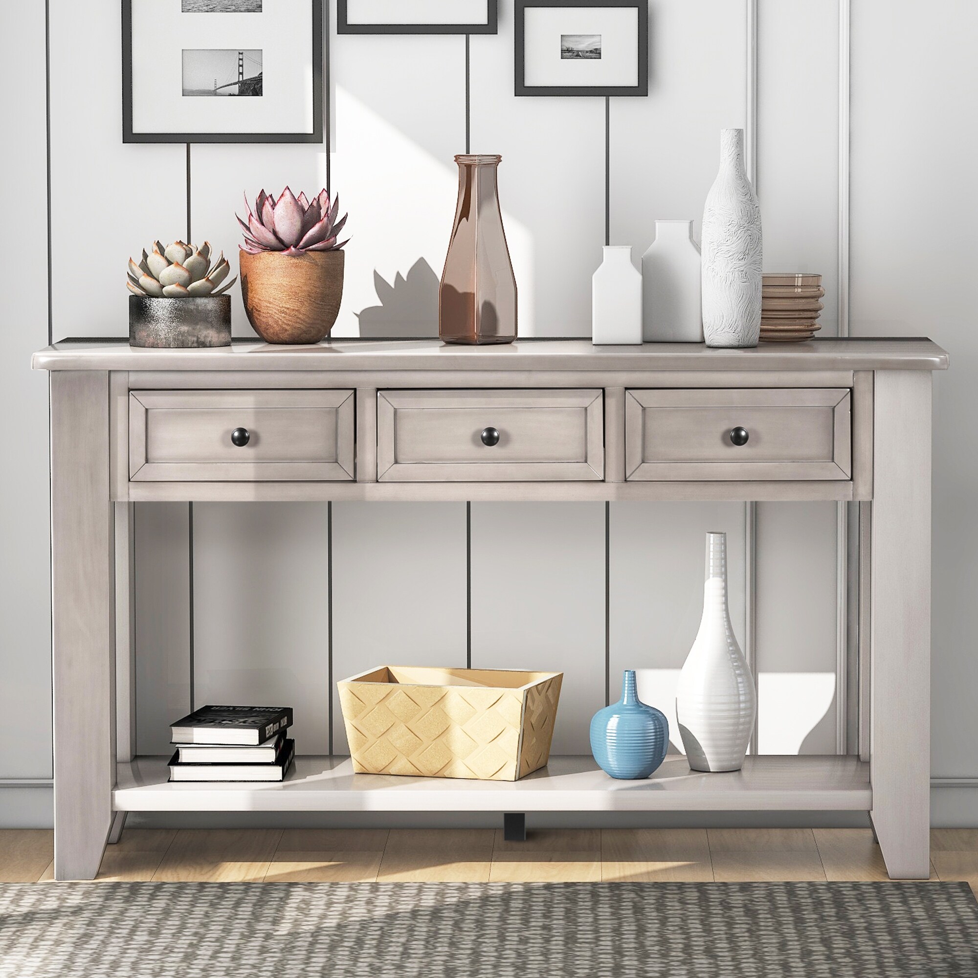 Small modern console shop table with drawers