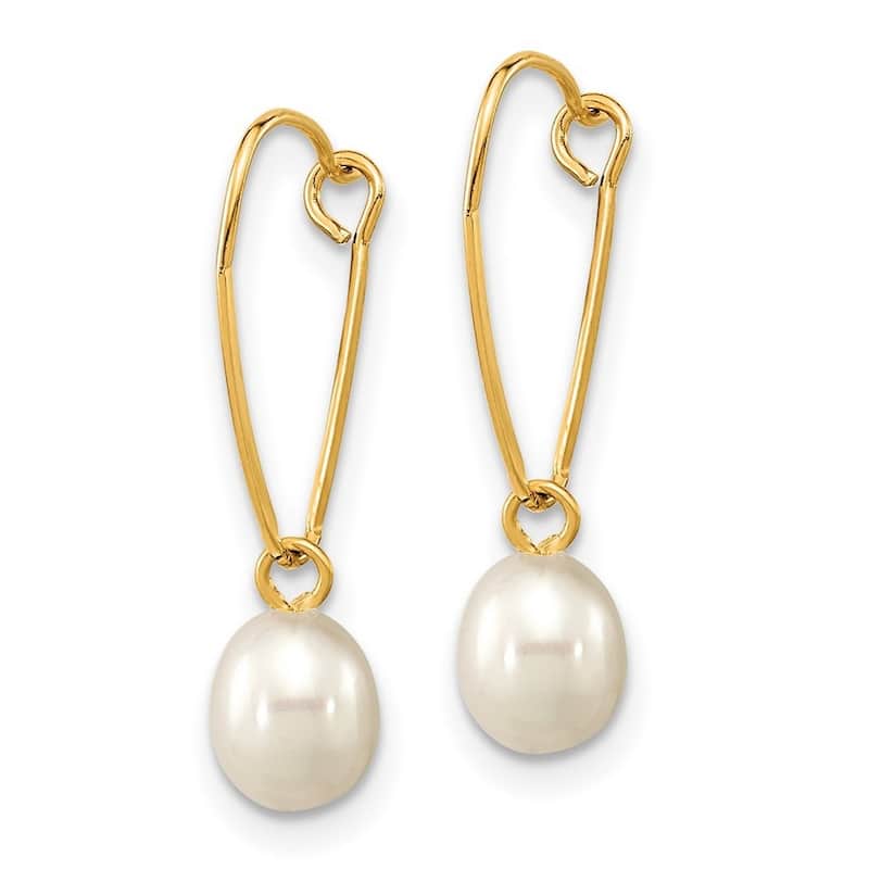 Curata 14k Yellow Gold 6-7mm Rice White Freshwater Cultured Pearl Dangle Earrings (22.49x9.49mm)