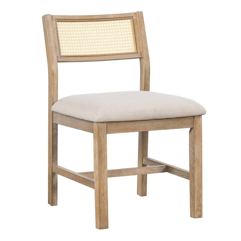 6-piece Retro Farmhouse Style Dining Set, Rectangular Table and 4 Upholstered Chairs with Rattan and Bench