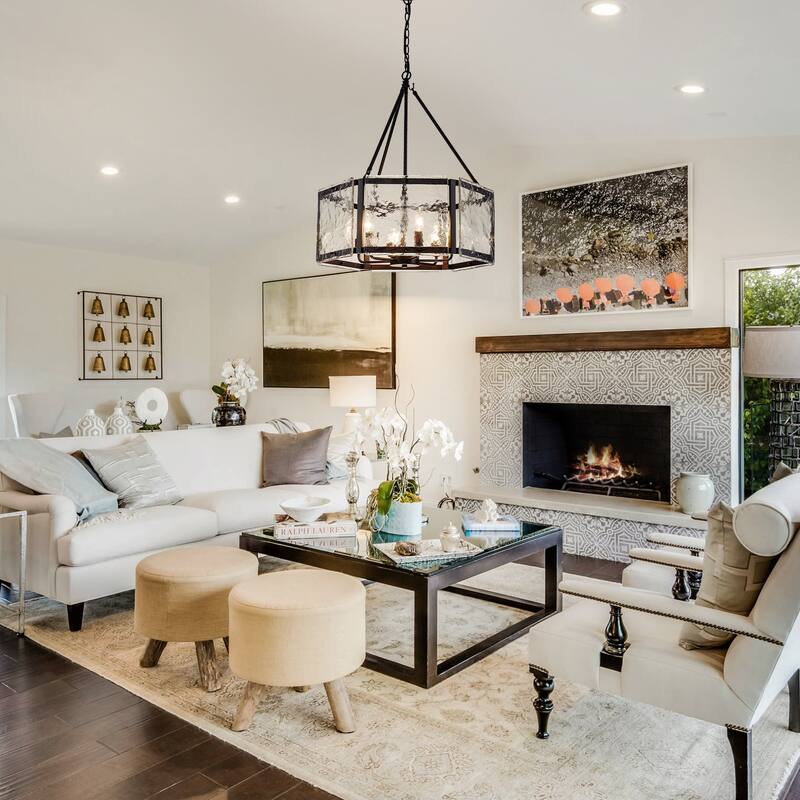 Black/Gold Glass Drum Chandeliers for Dining Room Living Room Entryway - W24.02"