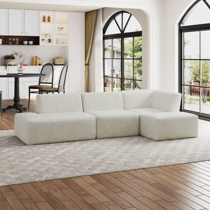 Oversized Corduroy Modular Sectional Fabric Sofa Set - BEIGE/SIDE CHAIR&ARMCHAIR&OTTOMAN&ARMLESS