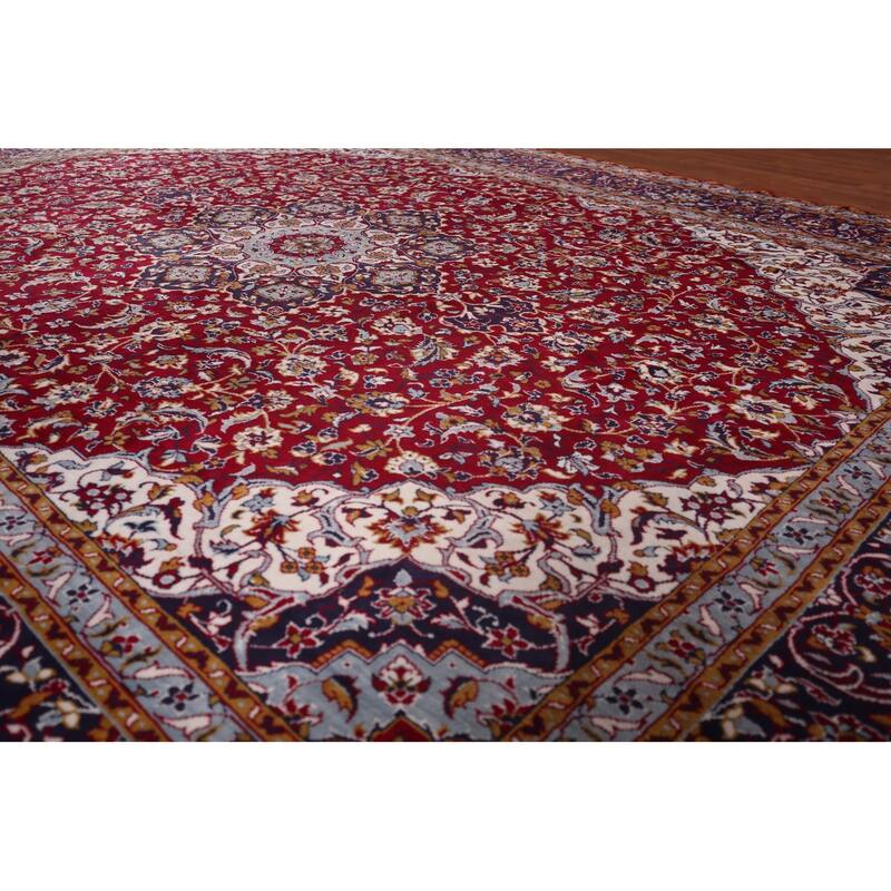 Traditional Red Kashan Turkish Rug Living Room Machine Made Carpet - 9'7" x 12'10"