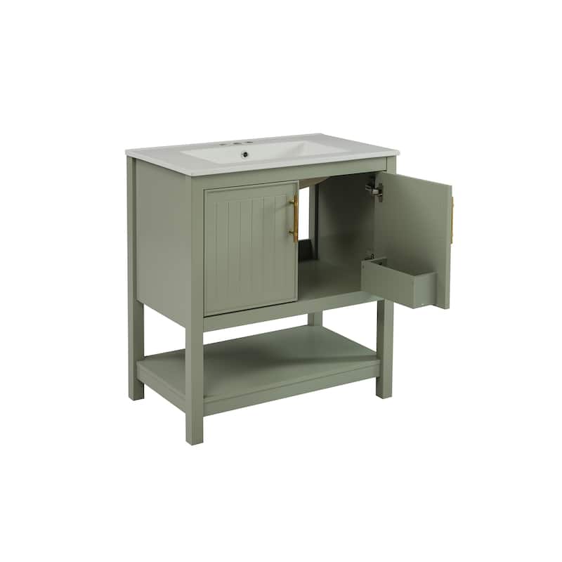 30 in. W x 18 in. D x 34 in. H Single Sink Freestanding Bath Vanity with White Ceramic Top