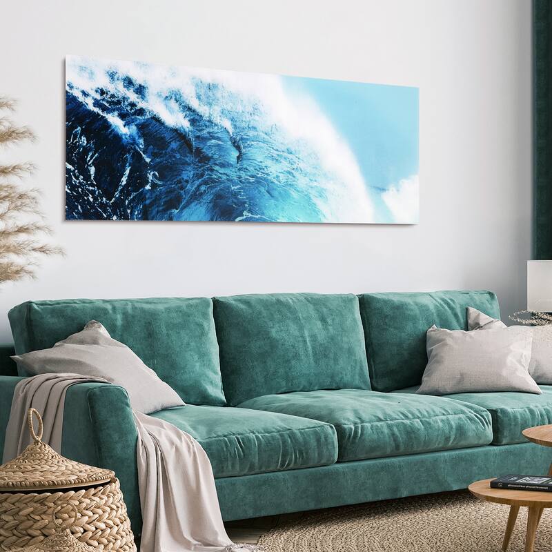 "Blue Wave 1" Graphic Wall Art on Free Floating Tempered Glass Panel