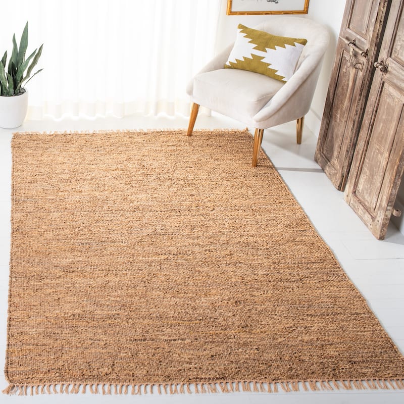 SAFAVIEH Vintage Leather Cindie Flatweave Rug with Fringe - 8' x 10' - Light Gold