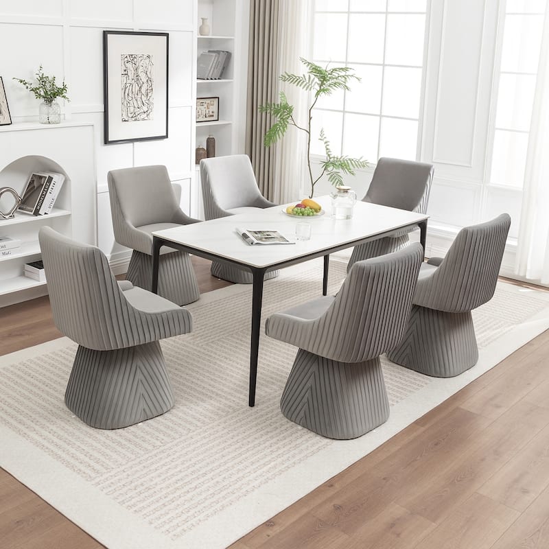 SEYNAR Modern Velvet 360 Degree Swivel Armless Dining chair Set of 6 - Grey