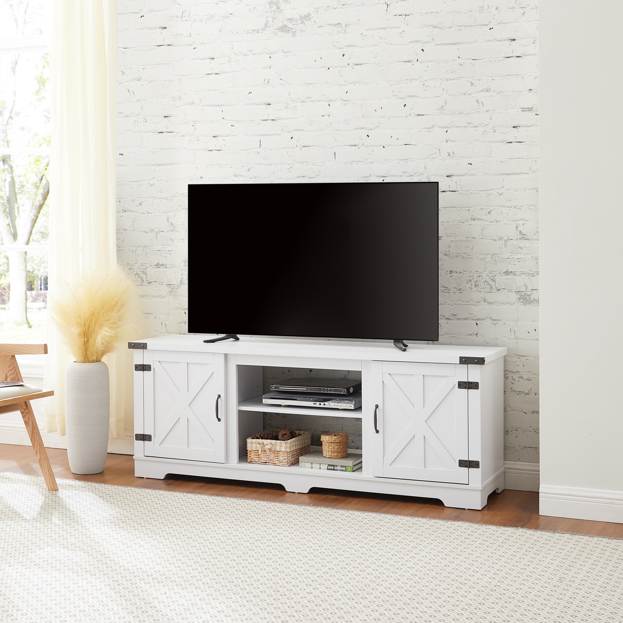 White sliding door tv stand 2025