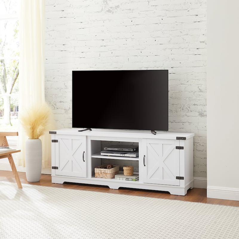 White 65" TV Stand with Open Shelves & Closed Cabinets for TVs Up to 70"