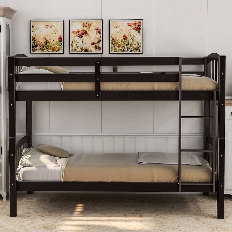 Twin over Twin Solid Wood Bunk Bed with Ladder & Fence