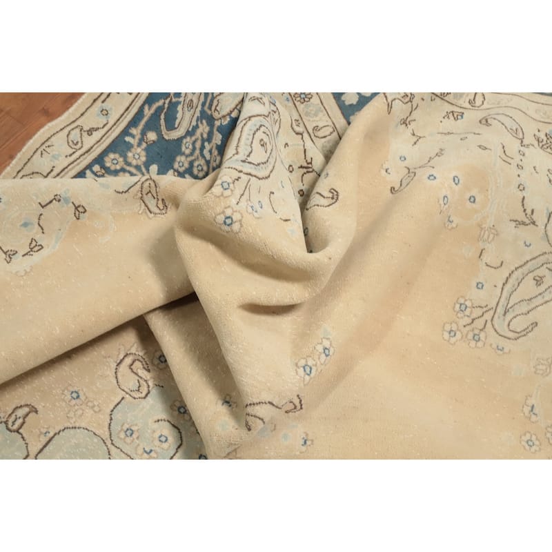 Hand Knotted Oriental 100% Wool Carpet Traditional Floral Beige & Ivories Kerman Area Rug - 9' 10'' X 6' 9''