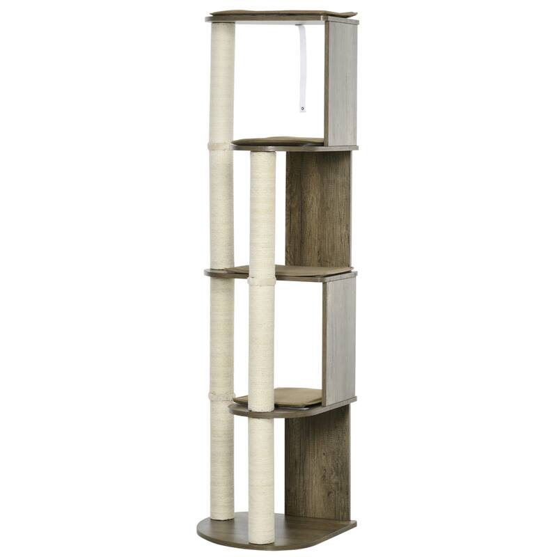 65" Corner Modern Cat Tree Tall for Climbing, Large Multilevel Cat Tower with Scratching Posts - Cream White