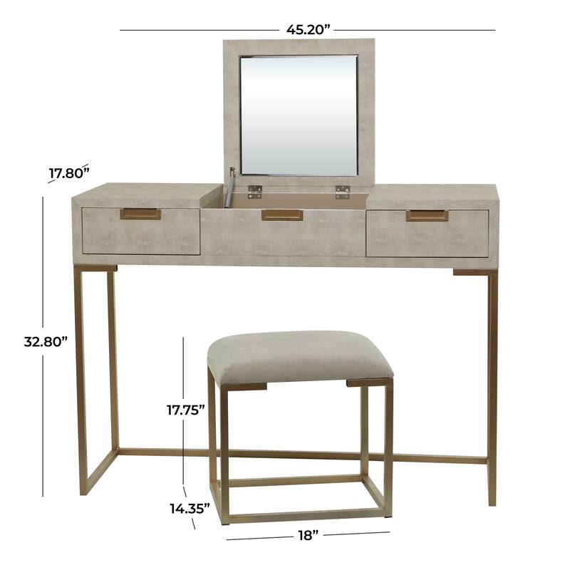 Wood Vanity with Stool with Hidden Mirror - Light Gray - Roche River Decor - 18"Wx45"Lx33"H