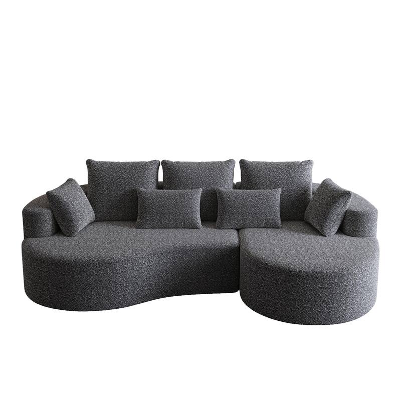 Oversized Chenille Upholstered Boneless Sofa, L-Shaped Curved Sectional Sofa, Deep Seat Cloud Couch with 7 Pillows