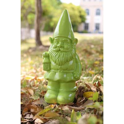 Lantern Holding Gnome Outdoor Garden Statue - 14.25" - Green