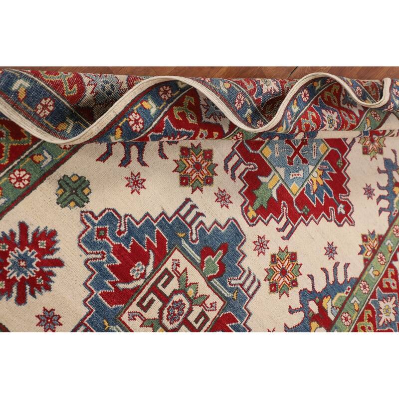 Kazak Oriental Area Rug Handmade Geometric Beige Wool Carpet - 5'0" x 7'3"