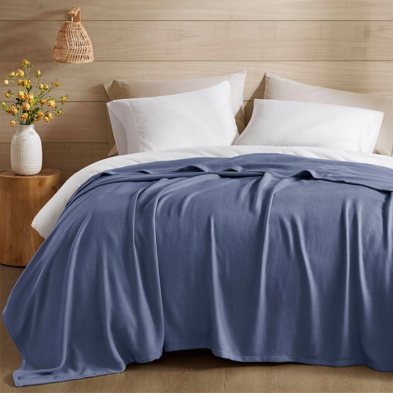 Chelsea Square Rayon from Bamboo Cooling Cotton Lightweight Blanket for Summer Spring - Twin - Navy