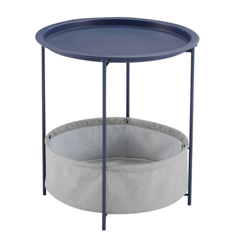 VECELO Small Round Side Table with Removable Tray & Fabric Storage Bin Easy 5-Min Assembly for Living Room Bedroom