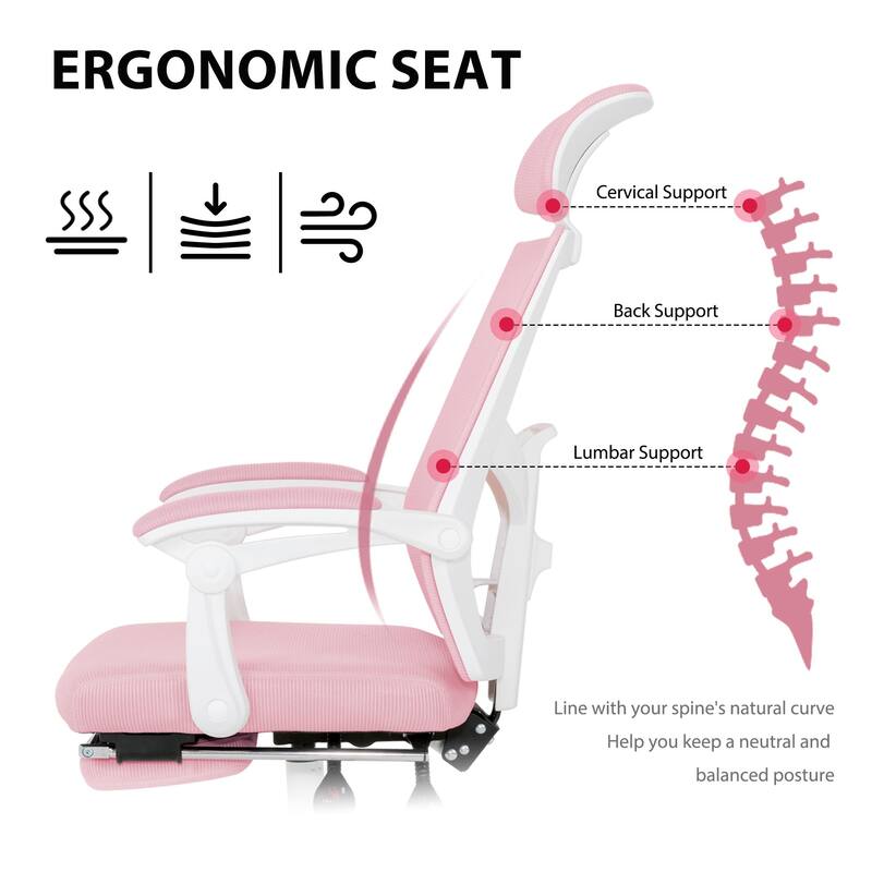 Ergonomic Mesh Office Chair with Adjustable Lumbar Support & Footrest