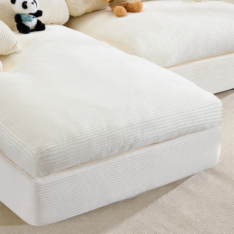 Corduroy Compressed Sofa Couch with 3 Back Cushions and 2 Throw Pillows, Soft Cloud Sofa for Living Room