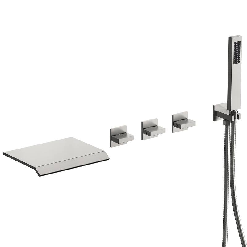 Waterfall Tub Faucet with Rough-in Valve,Wall Mounted Tub Spout with Handheld Shower