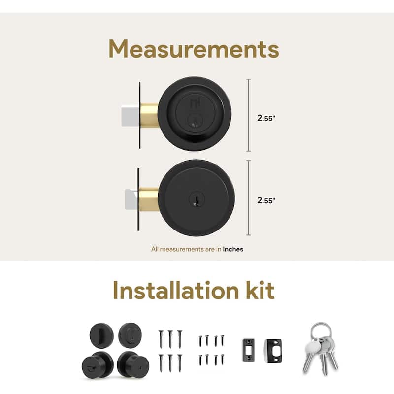 Mega Handles BUENA Round Entry Door Knob and Deadbolt Lock Set – Keyed Combo for Left or Right-Handed Doors, Reversible Design