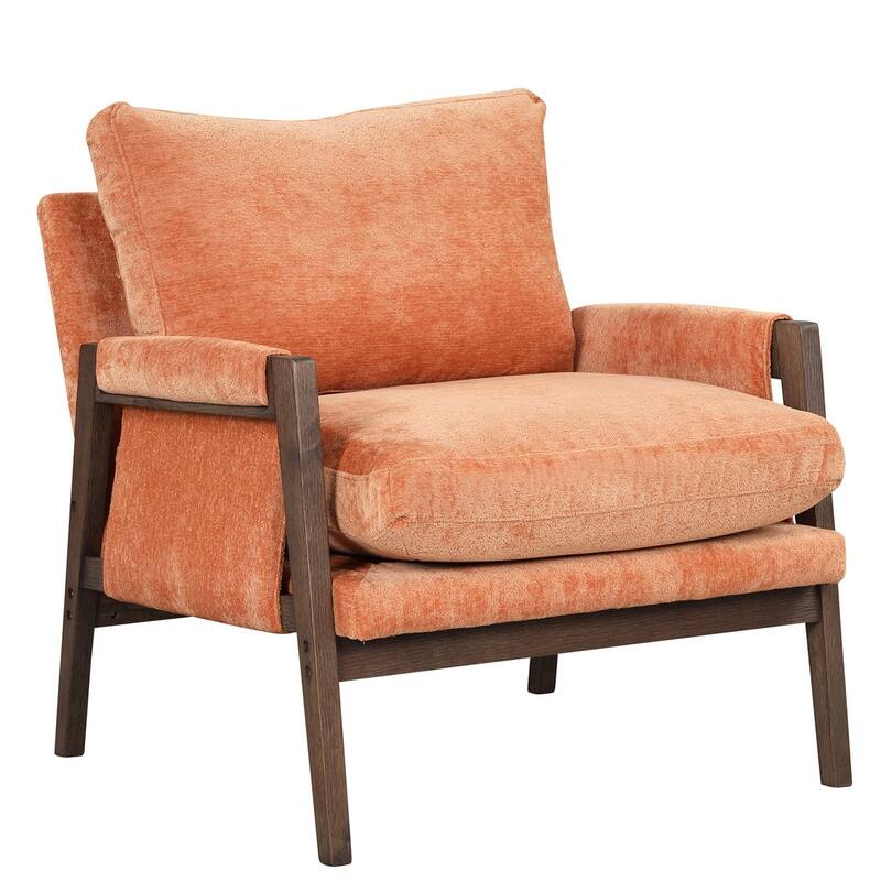 Mid-Century Velvet Living Room Accent Leisure Armchair with Solid Wood