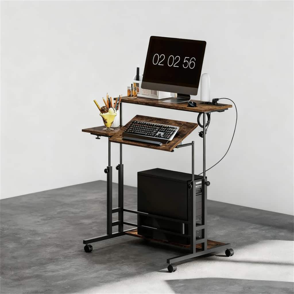 Adjustable Standing Desk Stand Up Desk with Tiltable Tabletop & Wheels