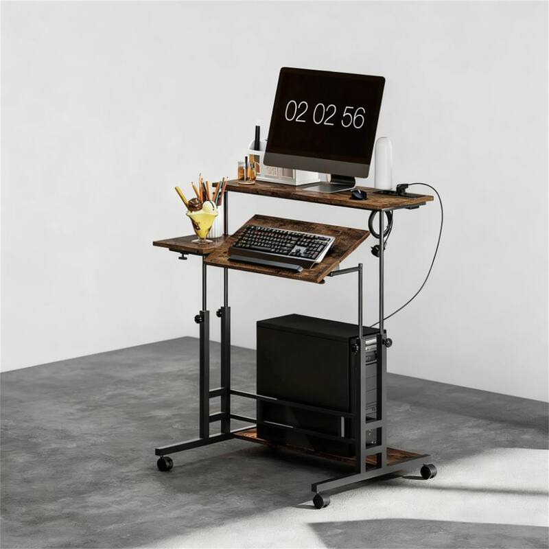 Adjustable Standing Desk Stand Up Desk with Tiltable Tabletop & Wheels