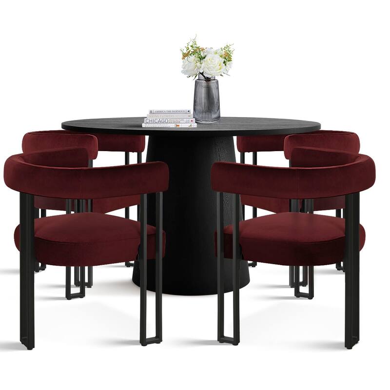 46" Black Round Dining Table Set with 4 Curved Back Arm Chairs