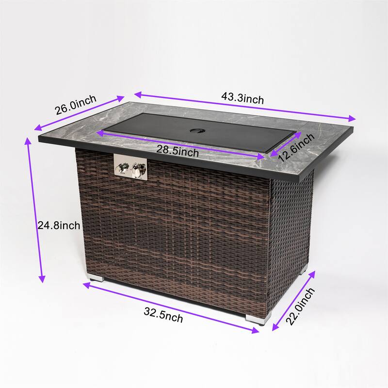 44" Outdoor Fire Pit Table, Propane Fire Table with Ceramic Tabletop Gas Fire Table