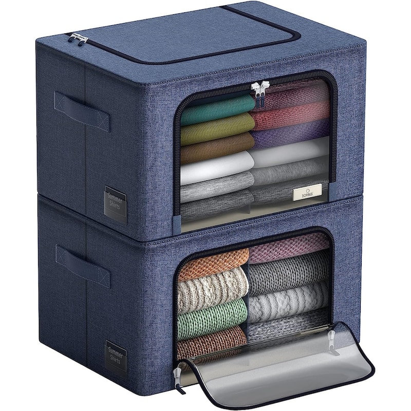 Storage Bins, Foldable Stackable Container Organizer Set with Large Window & Carry Handles