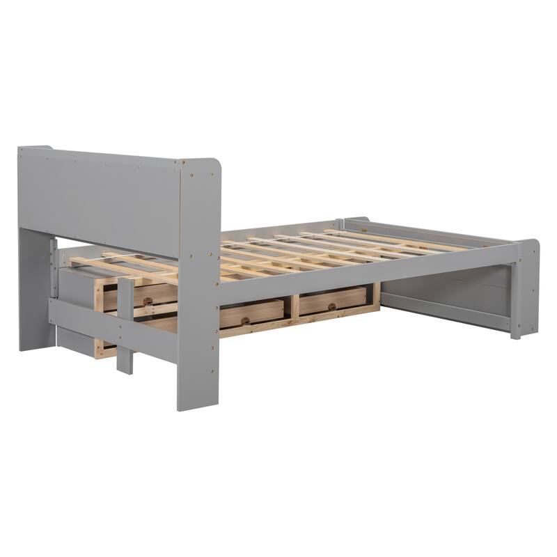 Bed with Bookcase Headboard and Under bed Storage Drawers