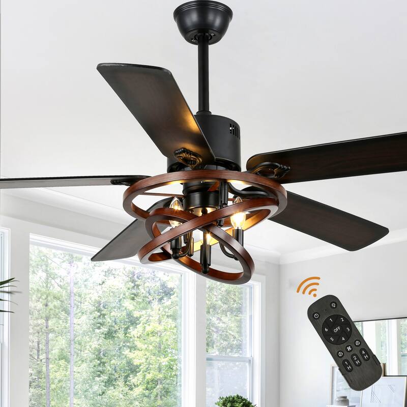 Bella Depot 52" Rustic Cage Ceiling Fan with Light and Remote 6-Speed Reversible Fan