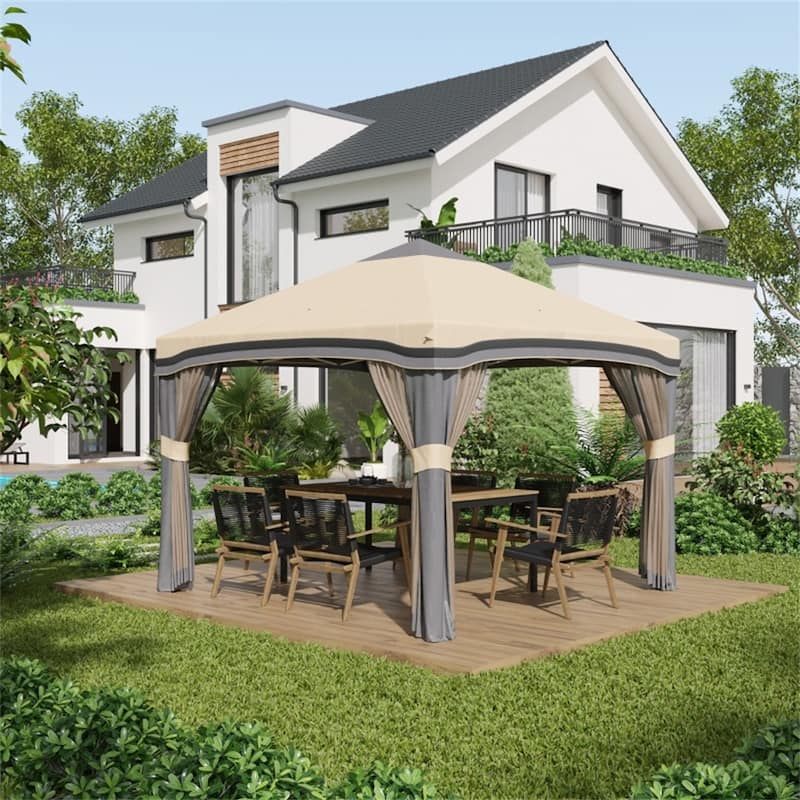 Steel Polyester Pop-Up Outdoor Gazebo Three-level Adjustable Legs - 114.5" L x 114.5" W x 114.25" H