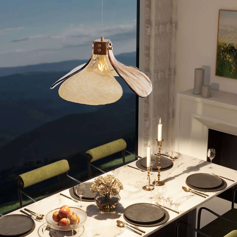 Mavis Single Light Four-leaf Amber Glass Pendant Light Chandelier - Brushed Brass