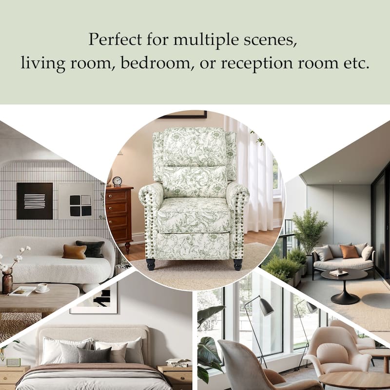 Mid-Century Nailhead PU Leather Linen Recliner