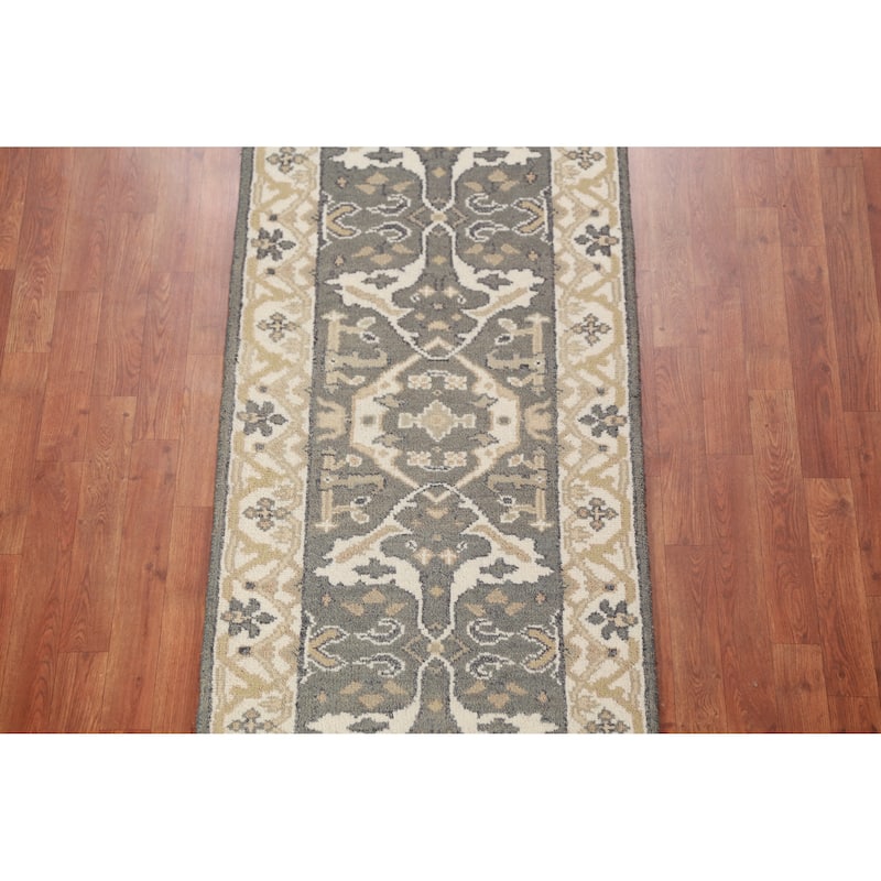 Gray Oushak Oriental Runner Rug Hand-Knotted Wool Carpet - 2'7" x 10'0"