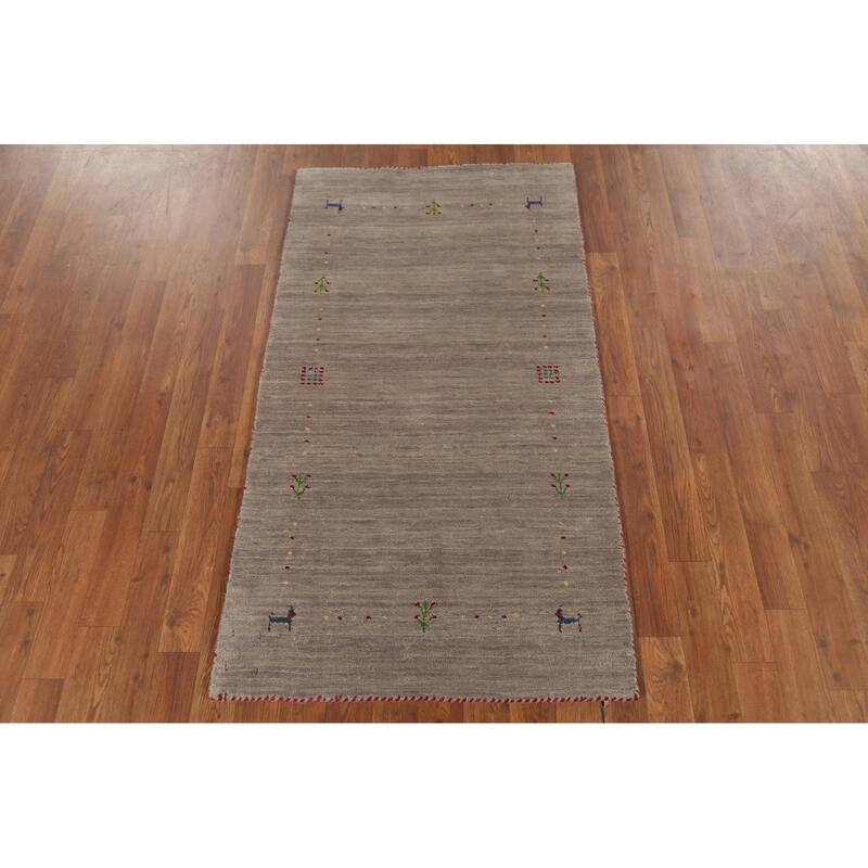 Tribal Gabbeh Indian Accent Rug Hand-Knotted Oriental Wool Carpet - 2'7"x 4'9"