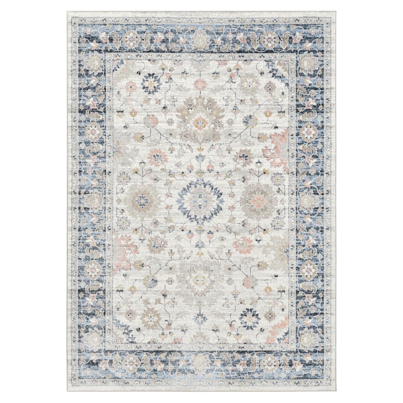 Everwash Treasure Lina Traditional Medallion Machine Washable Area Rug - 5'2"x7'2" - Grey/Blue