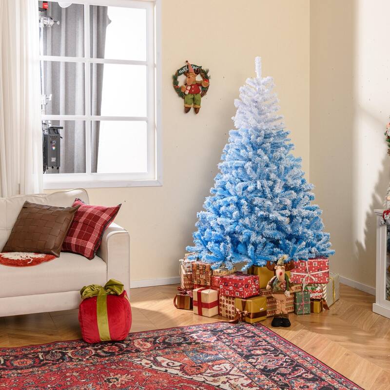 Artificial Flocked Christmas Tree with Metal Stand and Snow-Tipped Branches Ideal Holiday Decoration